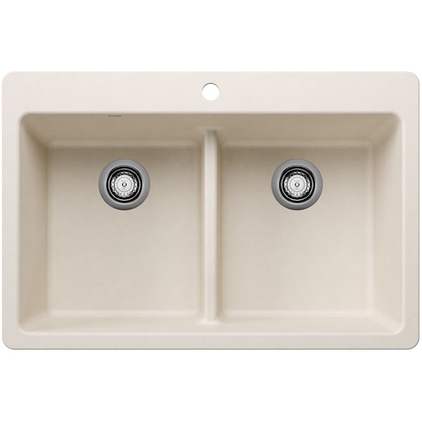 Blanco Liven 33 in. Drop-In/Undermount 50/50 Double Basin SILGRANIT Kitchen Sink with Low Divide 443209 - main